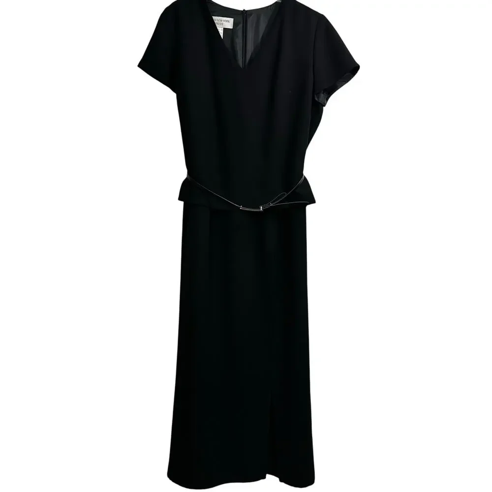 Jones New York Vintage 90s Black Crepe Floor Length Tall Modest Dress Size 10